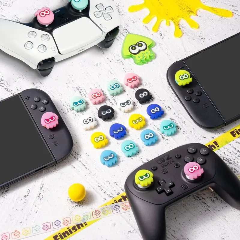 

Накладки на стики Thumb Grip Caps Splatoon Squid, светящиеся в темноте, силиконовые защитные чехлы для джойстиков, совместимые с Switch 2, PS5 Pro, Xbox