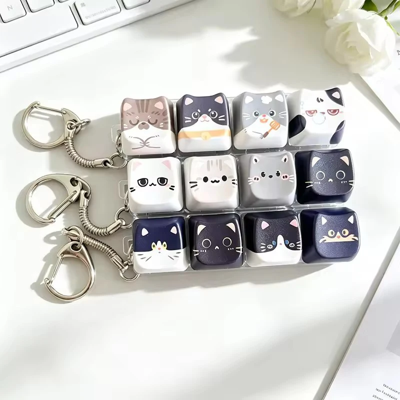 Niedliches Katzen-4-Tasten-Tastatur-Fidget-Spielzeug, Knackiger Sound, Entspannungs-Tastenkappe, Tragbarer Stressabbau-Fidget-Clicker-Schlüsselanhänger als Geschenk – Detail 2