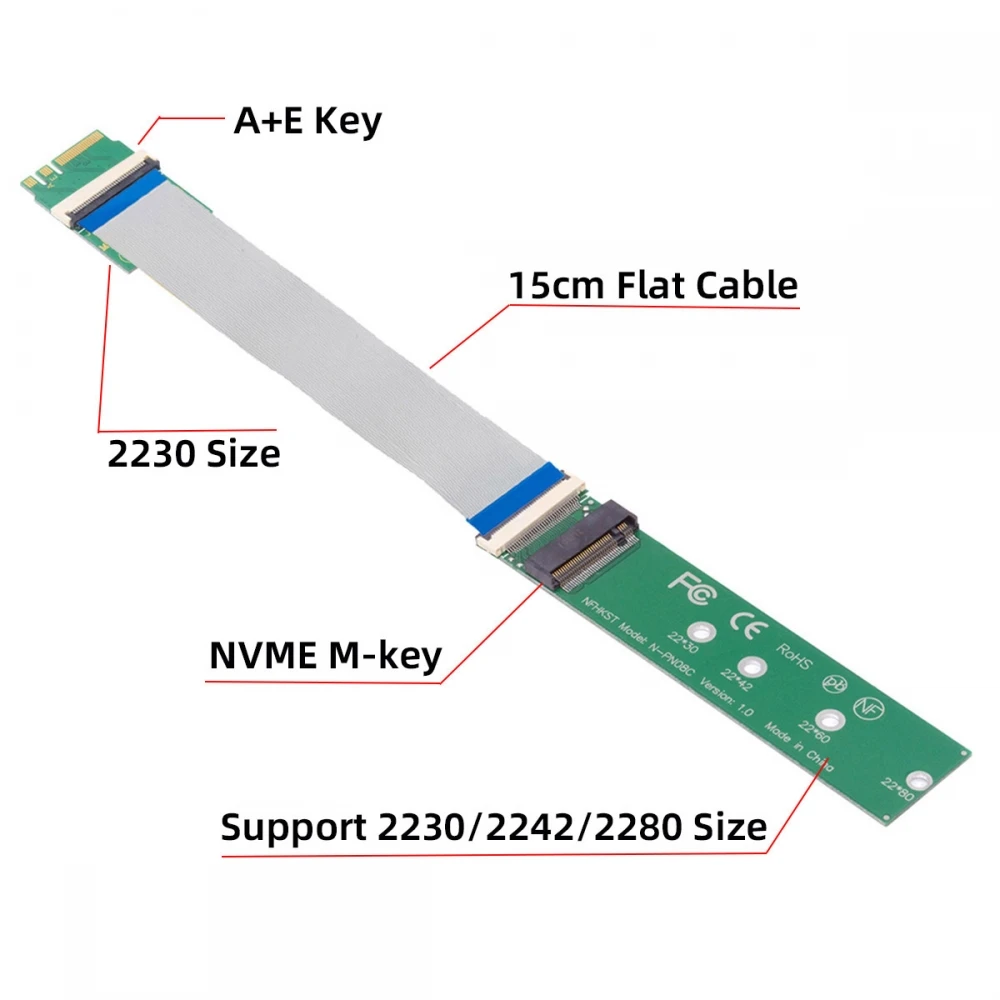 MVME M.2 extension cable NVME M-key Female to 2230 NGFF A+E-Key Male for Laptop Mainboard SSD 2280