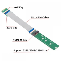 MVME M.2 extension cable NVME M-key Female to 2230 NGFF A+E-Key Male for Laptop Mainboard SSD 2280