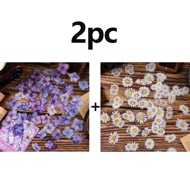 2pc cute cartoon flower stickers, made of waterproof PET material, suitable for decorating stationery, diaries, scrapbooks, etc