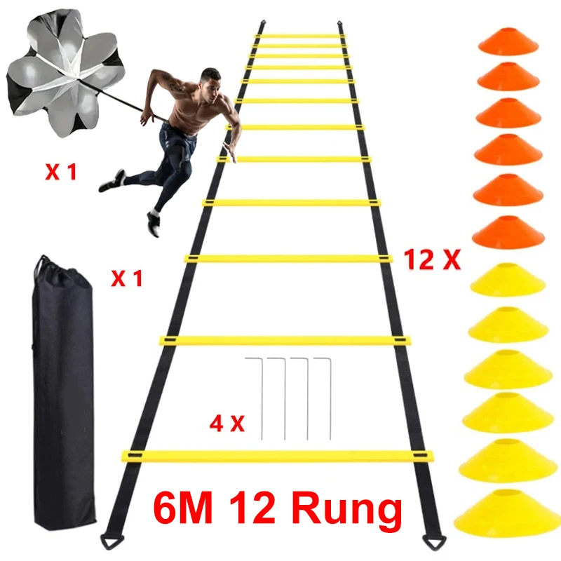 Set di scale per l'agilità Set di coni da calcio per paracadute di velocità di calcio Set di scaletta per allenamento di velocità di calcio attrezzatura da corsa sportiva