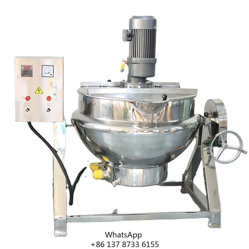 100L 500L Stainless Steel Electric Heating Industrial Jacketed Pot Tilting Jam Sauce Steam Cooking Kettle With Scraper