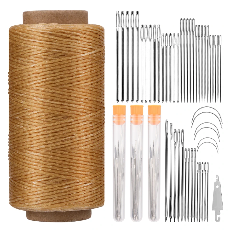 273 Yards Leather Sewing Flat Waxed Thread Cord Wax String Set with 50 PCS Hand Sewing Needles for book binding DIY Project