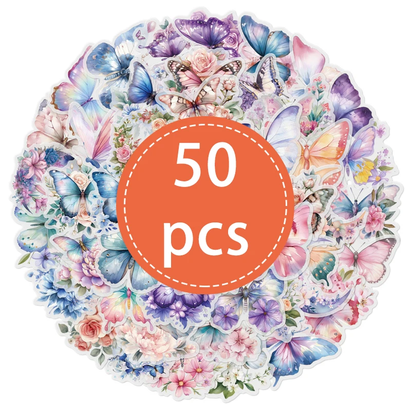 50 قطعة من ملصقات الكتابة على الجدران على شكل فراشة ملونة، ملصقات كرتونية لطيفة DIY جمالية للحيوانات الأليفة، ملصق مزخرف للأمتعة والجيتار والكمبيوتر المحمول