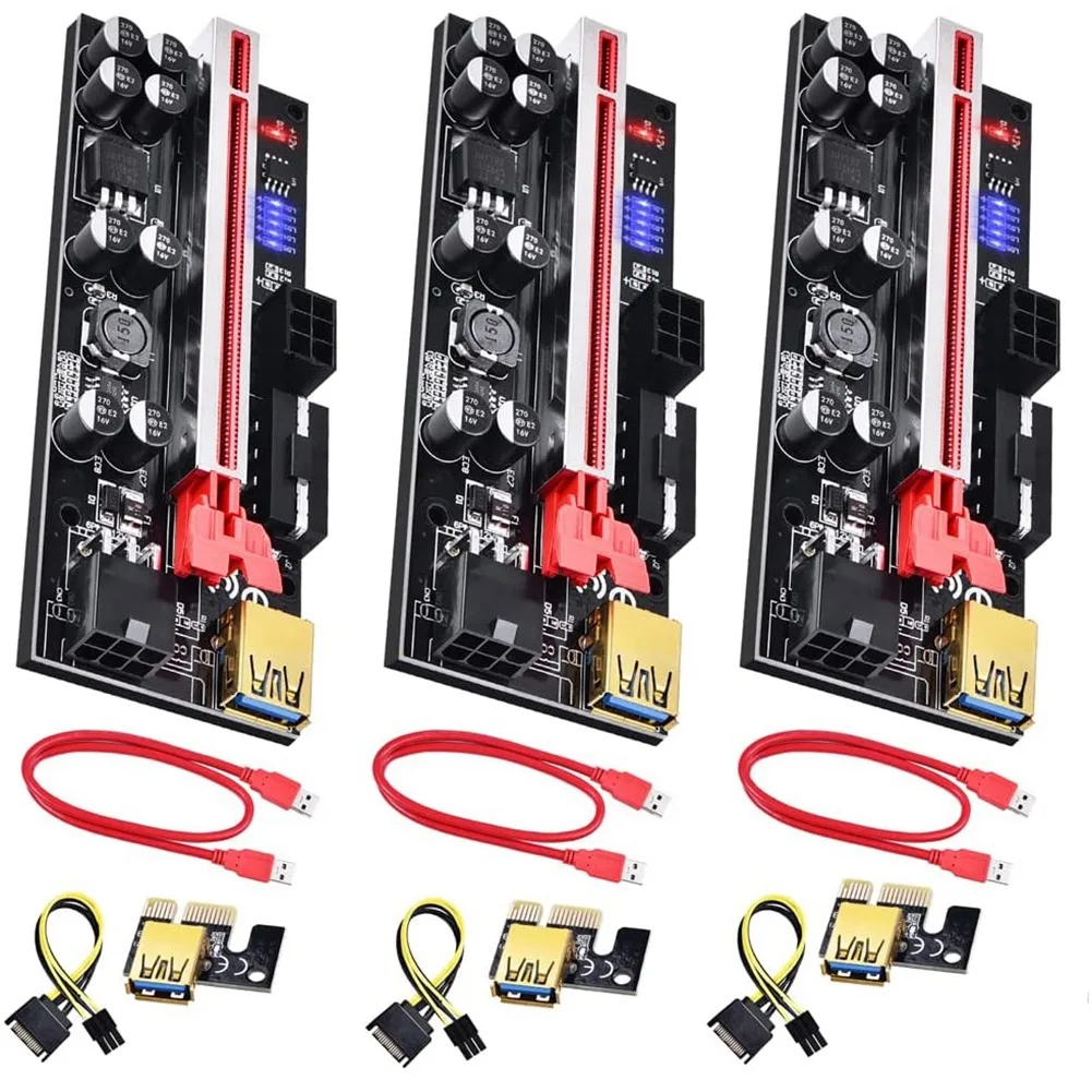 

1X to 16X PCIe Adapter for GPU Mining Rig 4 Solid Capacitors Powered Pcie Extender with USB Cable PCIe Riser 3-Pack