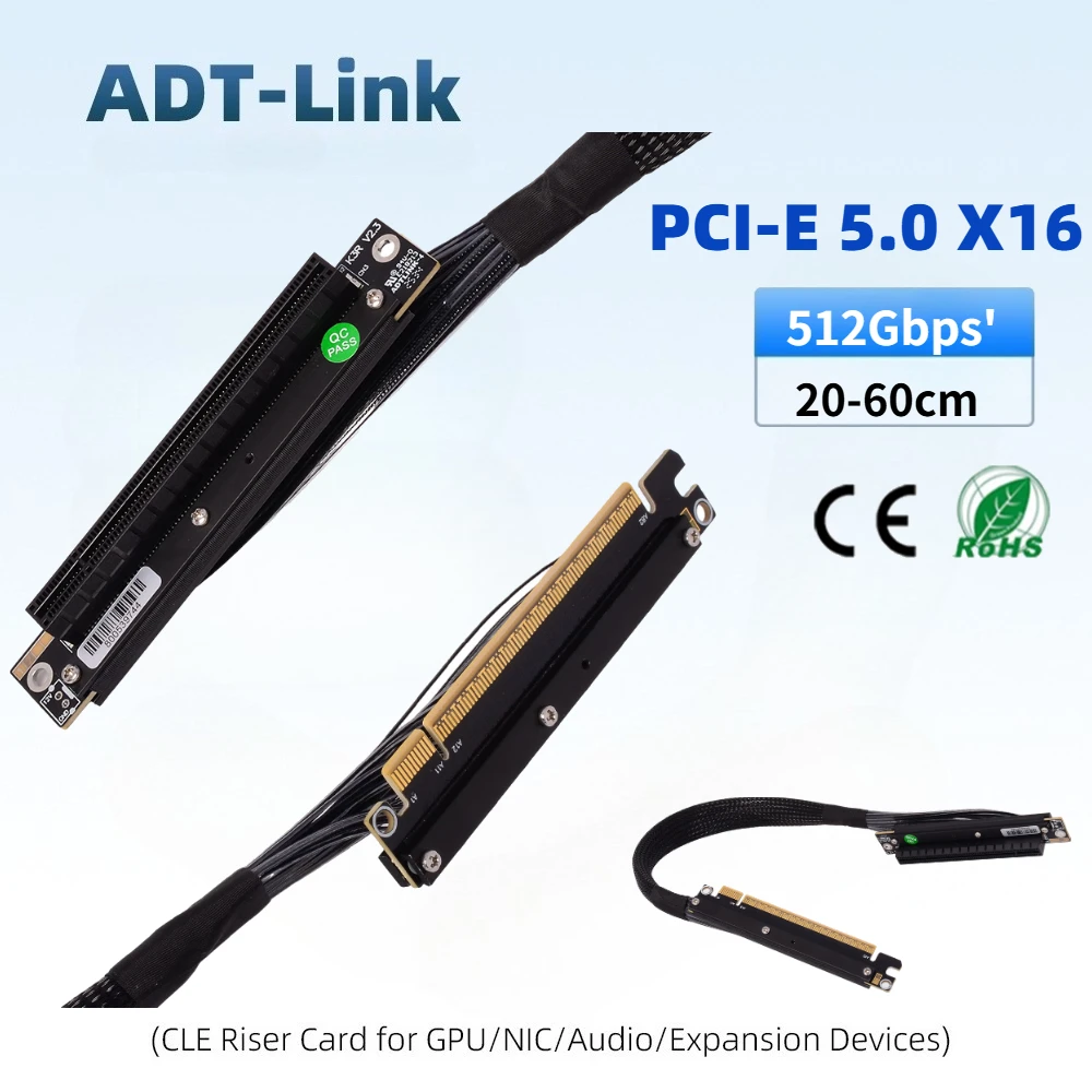 K33UR-TL PCIe 5.0 x16 Dual Reverse Riser Cable Right & Left Bend Cable GPU Graphics Card Extension Cable NVIDIA RTX50 AMD RX90xx