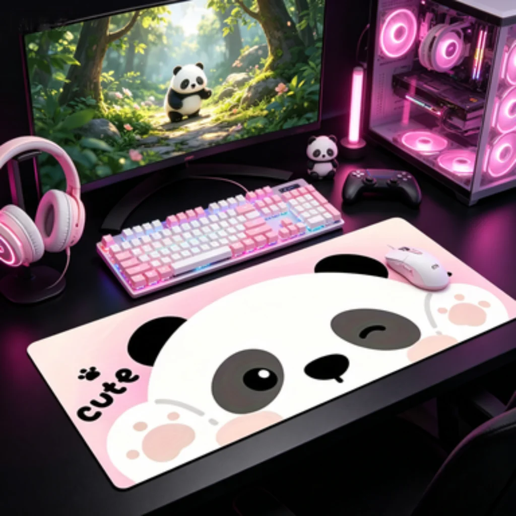Macaron Rainbow Stripe Desk Mat, Cute Panda Mouse Pad, Blue Star PC Accessory, Floral Office Mat, Green Heart Mouse Pad.