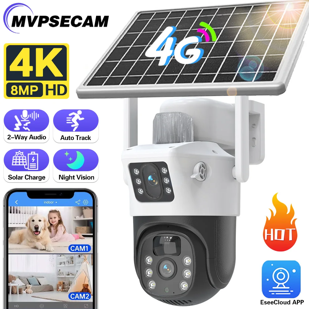 

4K 8MP PTZ 4G Camera Dual Lens Dual Screen IP Solar Camera Outdoor 4MP HD Auto Tracking Security Protection CCTV Surveillance