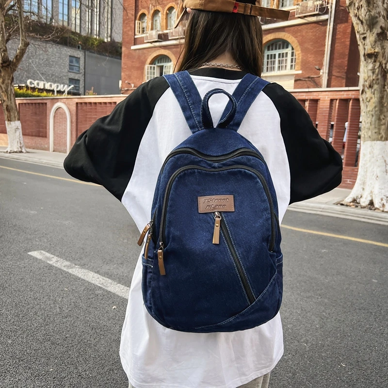 Denim Backpacks Y2K Women's Backpack Canvas Shoulders Bag Sports Knapsack Quality Packbag Vintage Rucksack Student Jeans Mochila