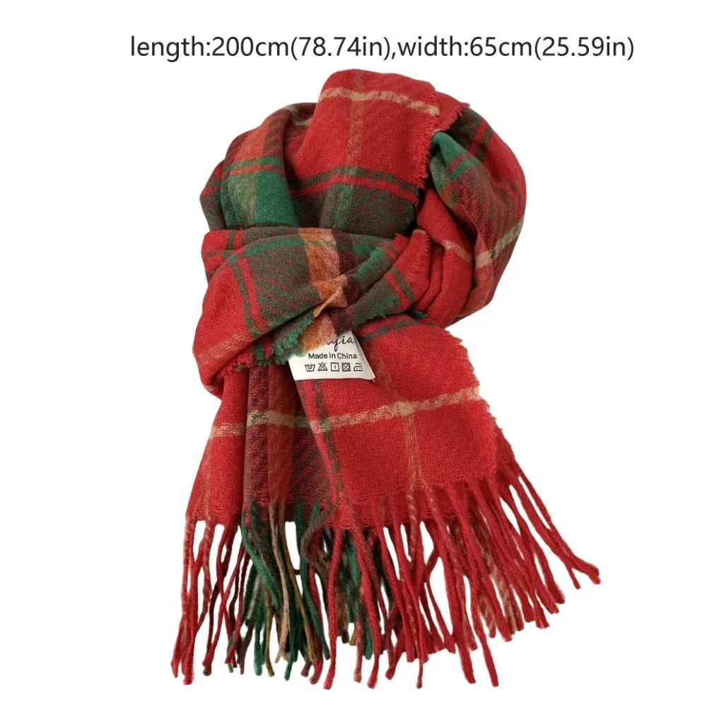 أنيقة الحلو منقوشة وشاح من الصوف شرابة أفخم الشتاء محبوك الأوشحة بلون السنة الجديدة الأحمر طويل شال الخريف الشتاء