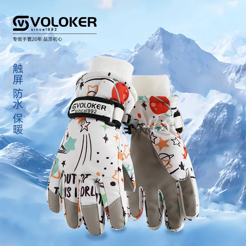 Children's Winter Warm Ski Gloves for Girls, Fleece-Lined, Thickened, Windproof, Cold-Resistant, for Playing in the Snow and Cyc