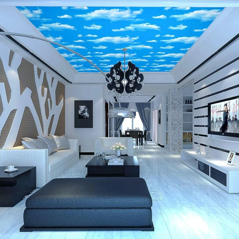 Papel tapiz autoadhesivo tridimensional 3D, pegatina impermeable, cielo azul y nubes blancas, dormitorio, sala de estar, baño, techo