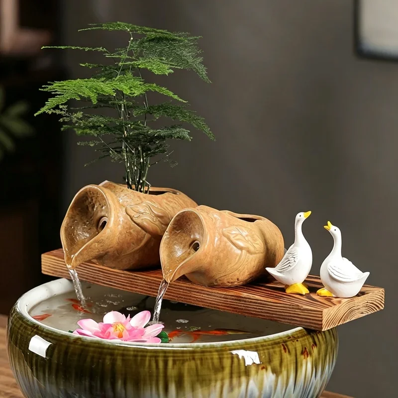 Top Opening Circulating Water Clay Pot Flower Pots Decorative Ecological Courtyard Garden Flowing Water Fountain Fish Tank Decor