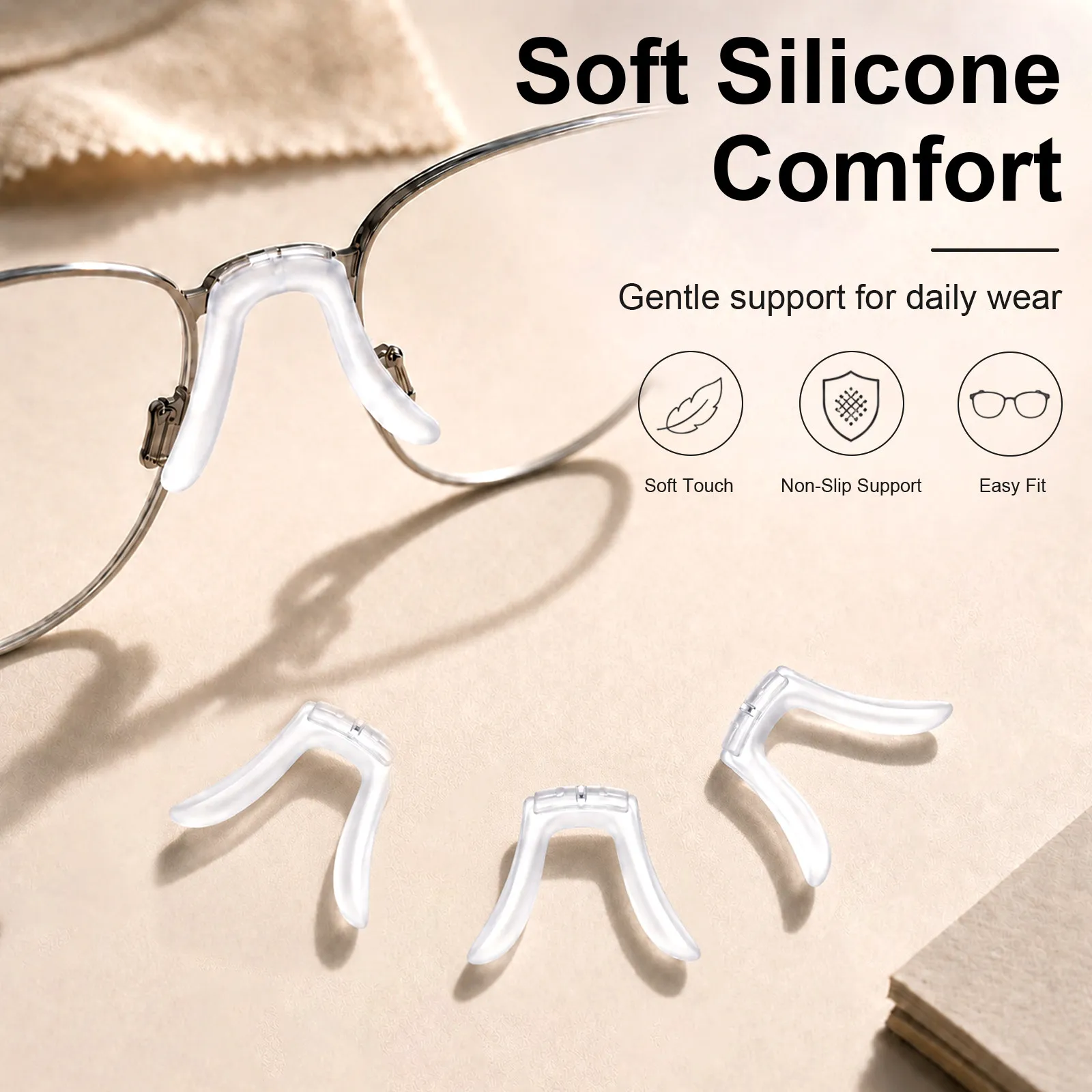 4Pcs U-Shaped Silicone Nose Pads for Eyeglasses Anti-Slip Adjustable Comfort Nose Bridge Support Replacement Compatible with