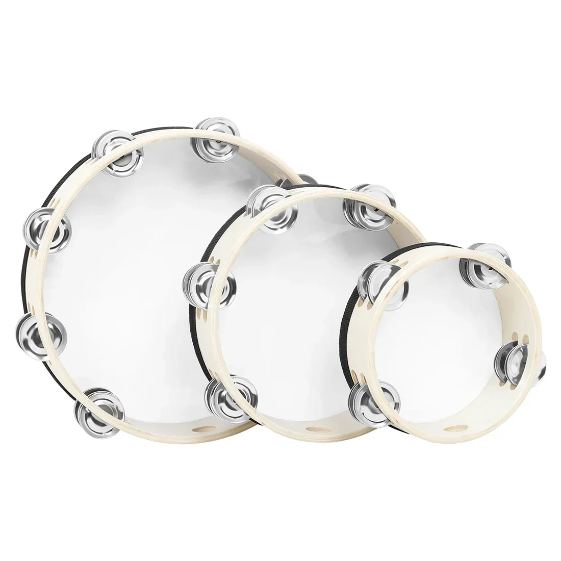 IRIN 3 Pcs Tambourine 6+8+10 Inch Wooden Tambourine Clear Loud Early Education Orff Early Education Shake Strike Instruments