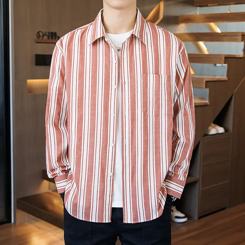 

High Quality Men's Cotton And Linen Long Sleeved Striped Shirts Jacket Business Casual Loose Tops Clothing Outwear Thin Coats