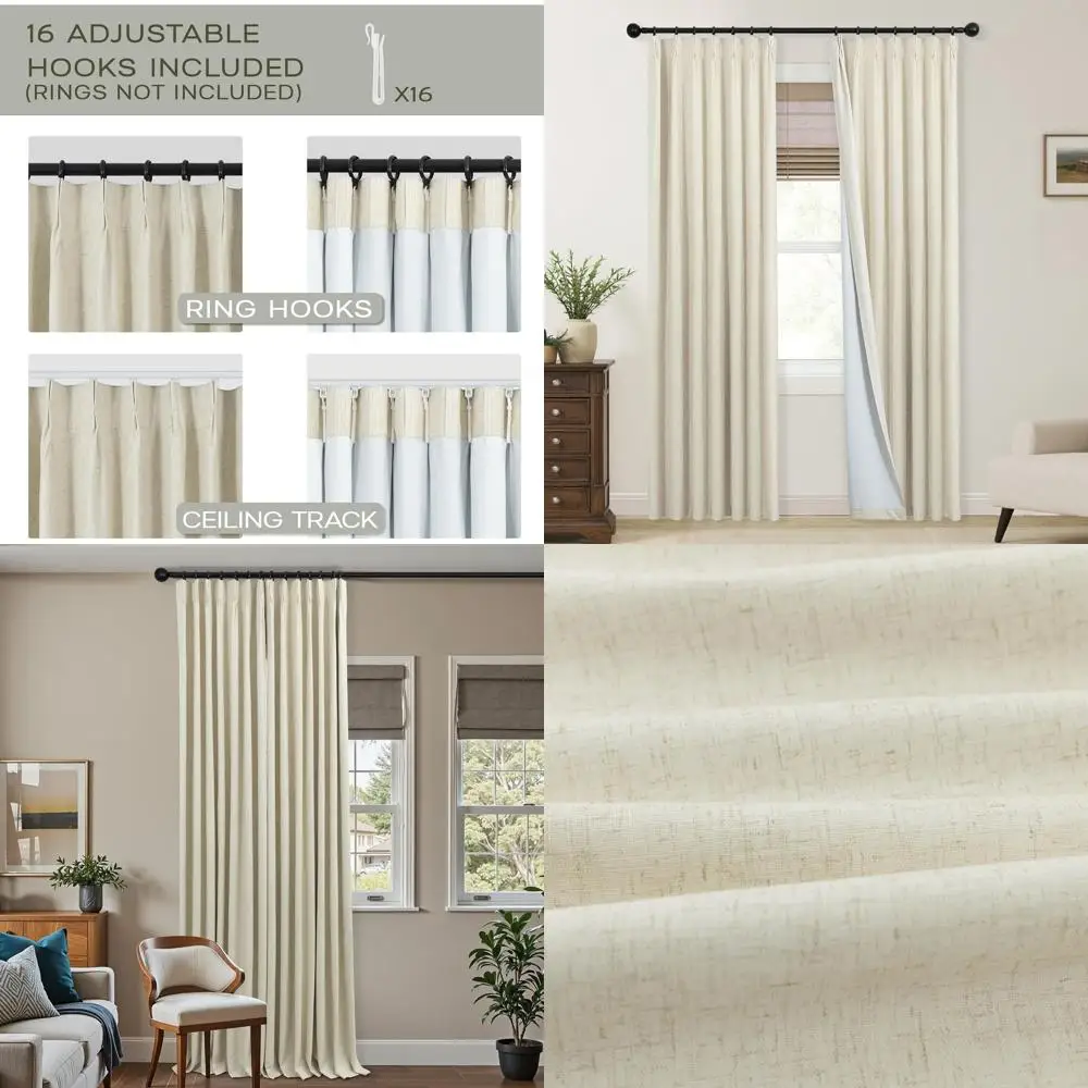 

Льняные плотные шторы с бежевыми складками, 42x102 дюйма