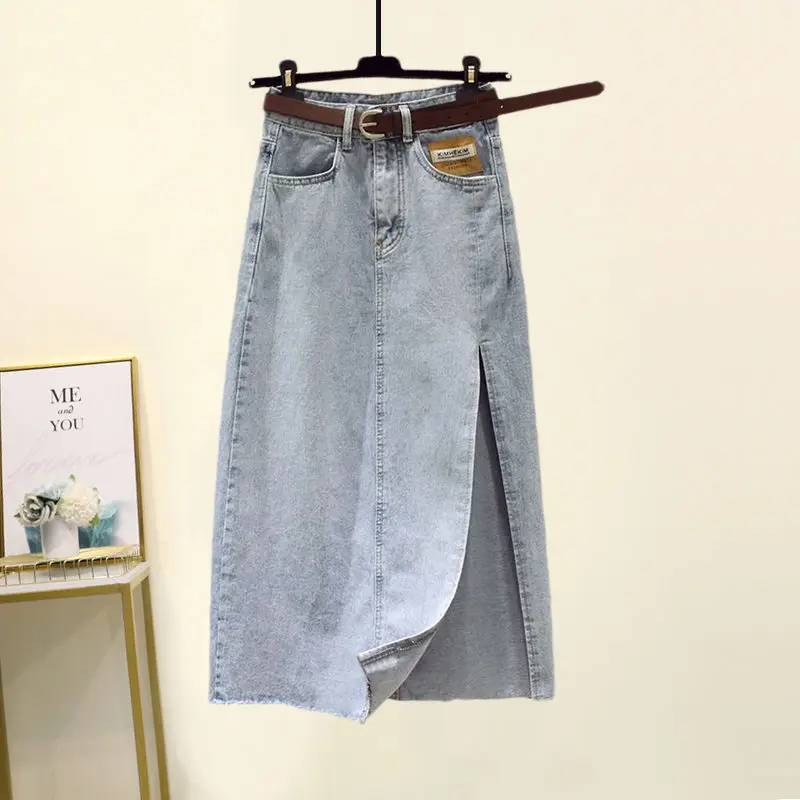 2024 Summer New Women's Slim and Stylish, Comfortable, Commuting Design, Loose Shirt, Split A-line Denim Skirt