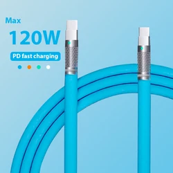 Super Fast Charge Cable 120w 6A Aluminium Alloy Joint Usb C To C Charger Cable Phone Accessories Type C Silicone Cable