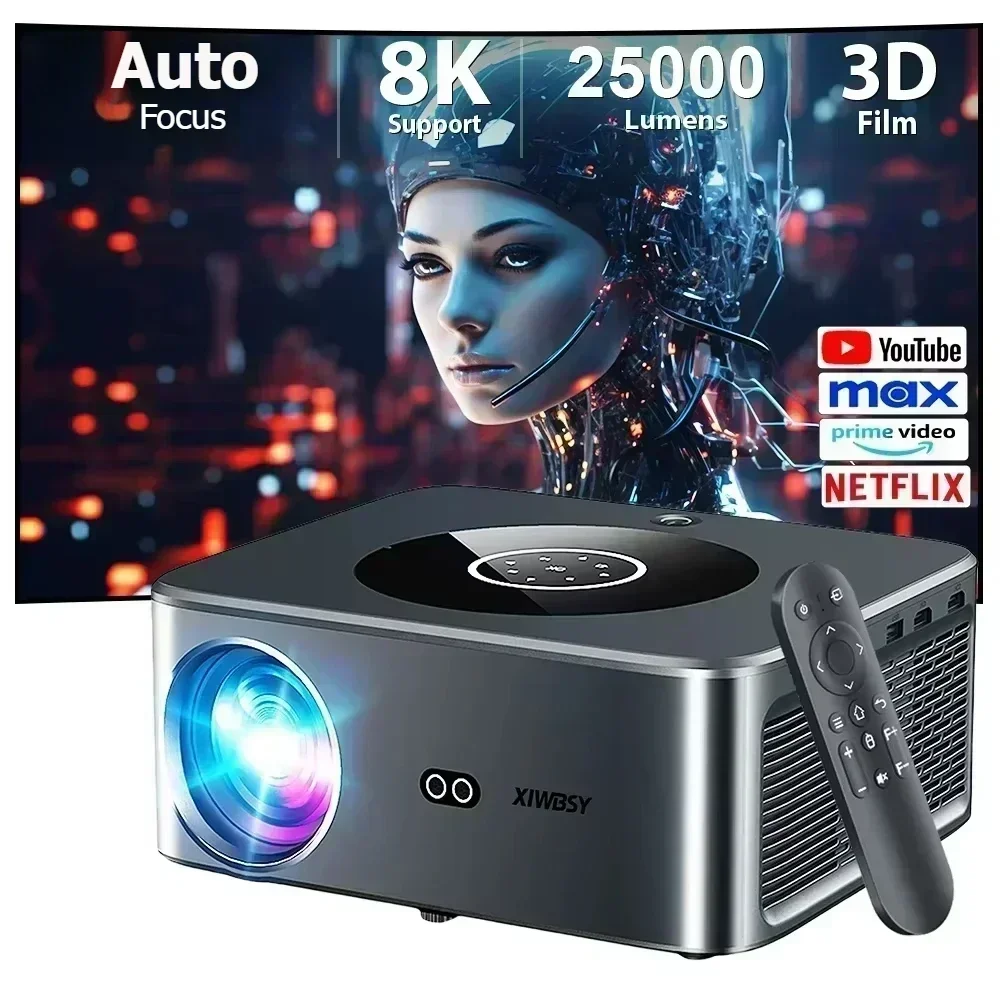 XWBSY 25000Lumens Full HD Projetor Sem Fio Foco Automático/Keystone Android 4K Projetor Vídeo Home Theater Projetor Beamer