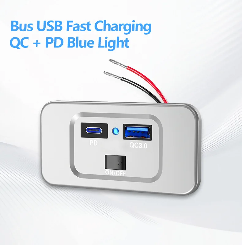 Dual USB Charger Outlet Panel Wall Mount Power Adapter QC3.0 PD Car Quick Charge Socket for 12/24V Truck Camper Caravan