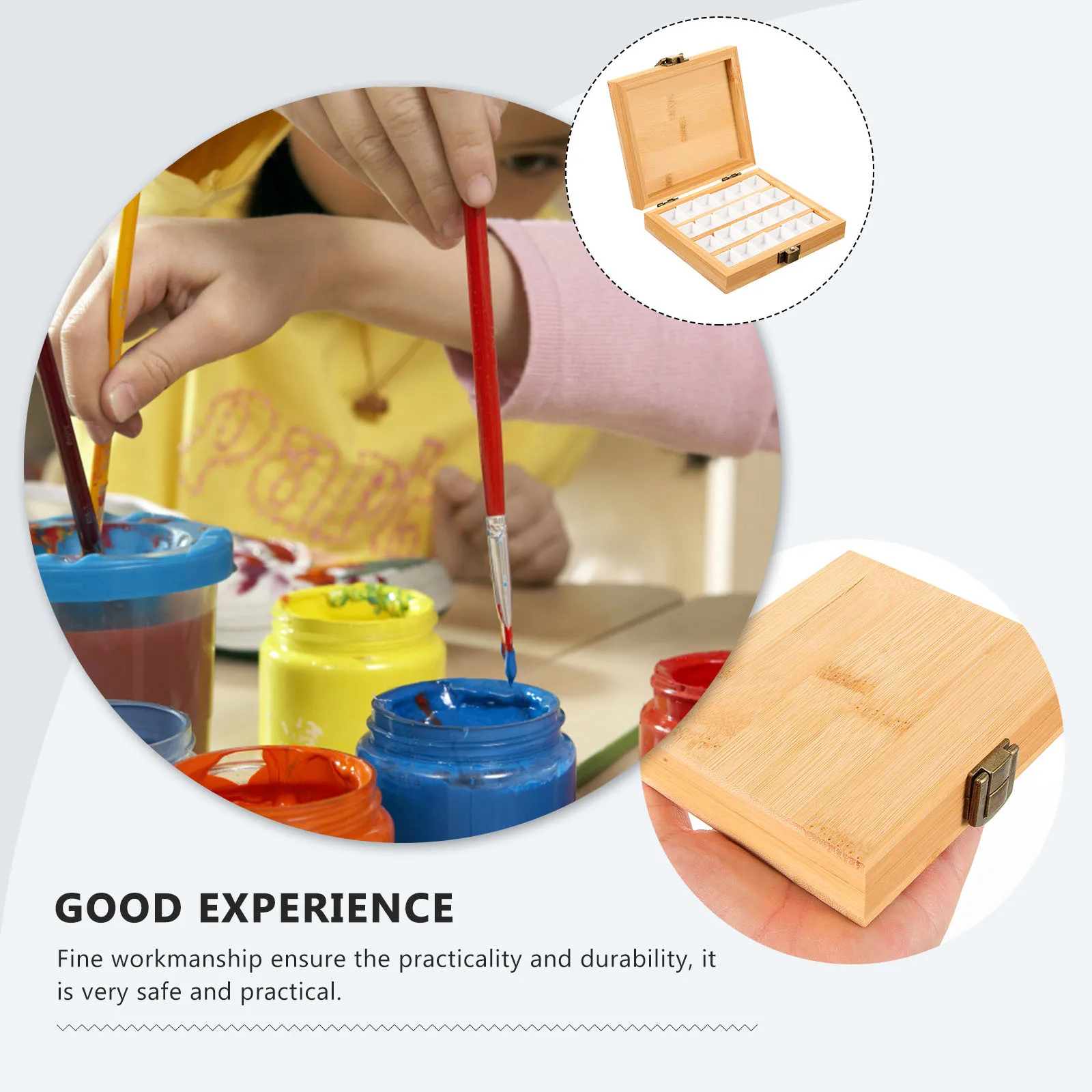 

Wooden Pigment Box Portable Watercolor Paint Box For Oil Acrylic Gouache Travel Art Studio Outdoor Use Empty Color Mixing