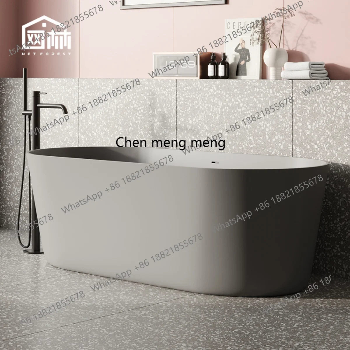 

Matte green freestanding family bathroom Hotel B & B toilet Large capacity double bathtub