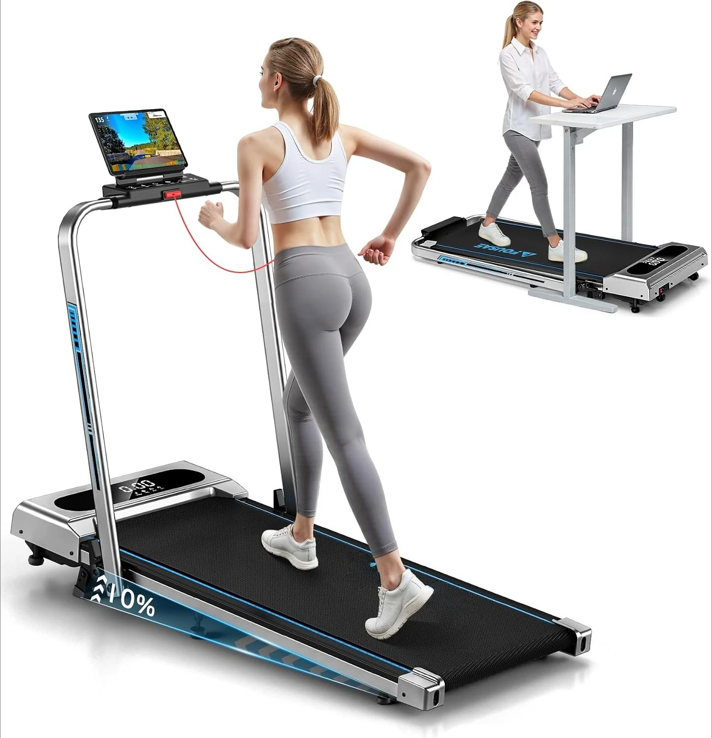 5-In-1 3.0HP Brushless Foldable Treadmill, Max 10% Incline, 7.5 MPH Top Speed, 12 HIIT Workout Modes, LED Display, APP & Remote Control, Max 400-LB Load