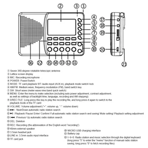 HRD-603 Tragbares Radio, AM/FM/SW/BT/TF, Pocket, USB, MP3, Digital Recorder, TF-Kartenunterstützung, Bluetooth 6 Hauptverkäufe BT und MP3 - №6
