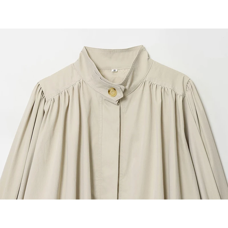 YENKYE nouvelle mode col montant plissé veste courte pour les femmes manches bouffantes Streetwear manteau Chic dame vêtements d'extérieur d'automne