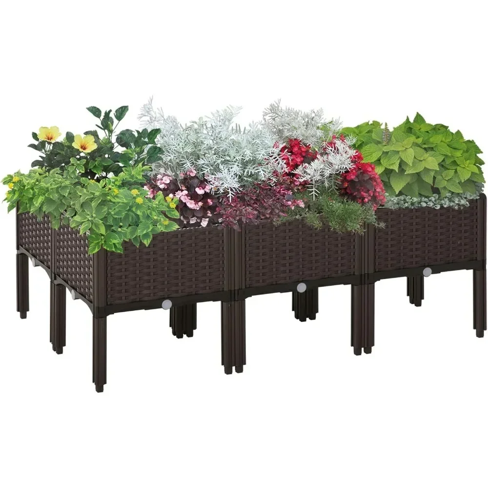 

Elevated Self-Watering Garden Bed Kit, 6 Piece Planter Boxes with Drainage Holes for Outdoor Herbs, Vegetable