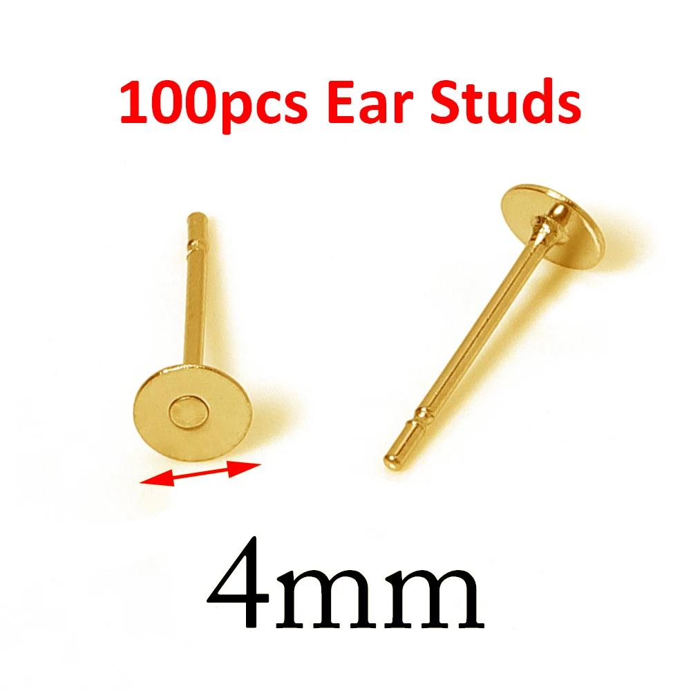 100 Stück Goldene Edelstahl-Ohrstecker 3-8mm mit Flachkopf, DIY Runde Ohrring-Rohlinge, Ohrstecker-Basen für Schmuckherstellung, Ohrring-Verschlüsse