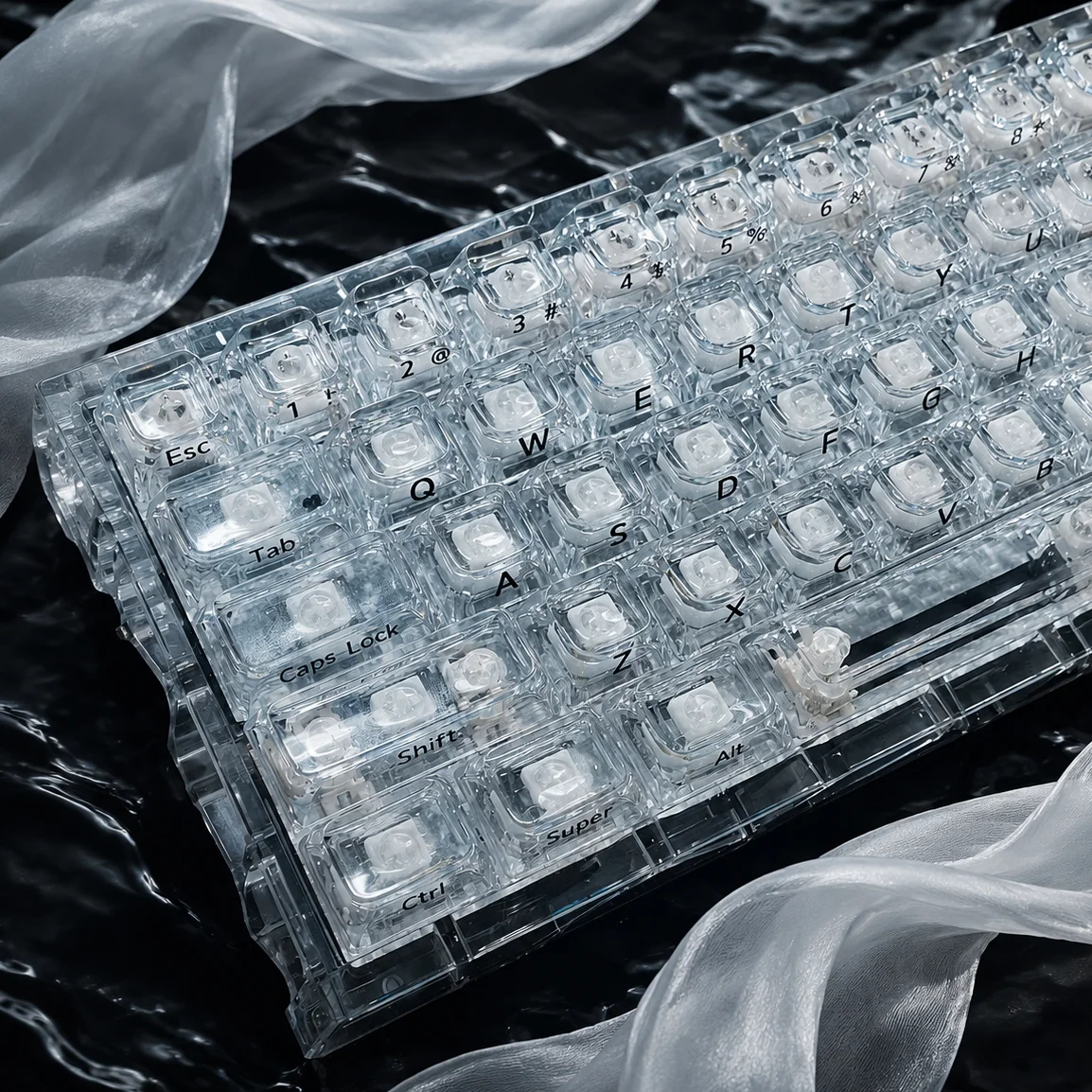 2.0 Crystal Ice Soul Side-Printed Keycaps,High-Transparency PC Material,ASA,Cross-Shaped Mechanical Magnetic Switch Keyboard
