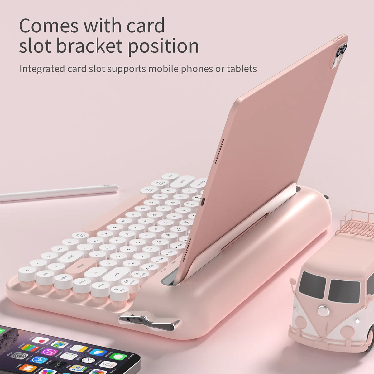 AJAZZ AF84 ไร้สายเครื่องพิมพ์ดีดสํานักงานคีย์บอร์ด 75% 82 คีย์รอบ Keycap Retro คีย์บอร์ดบลูทูธพร้อมขาตั้งแบบบูรณาการสําหรับ iPad