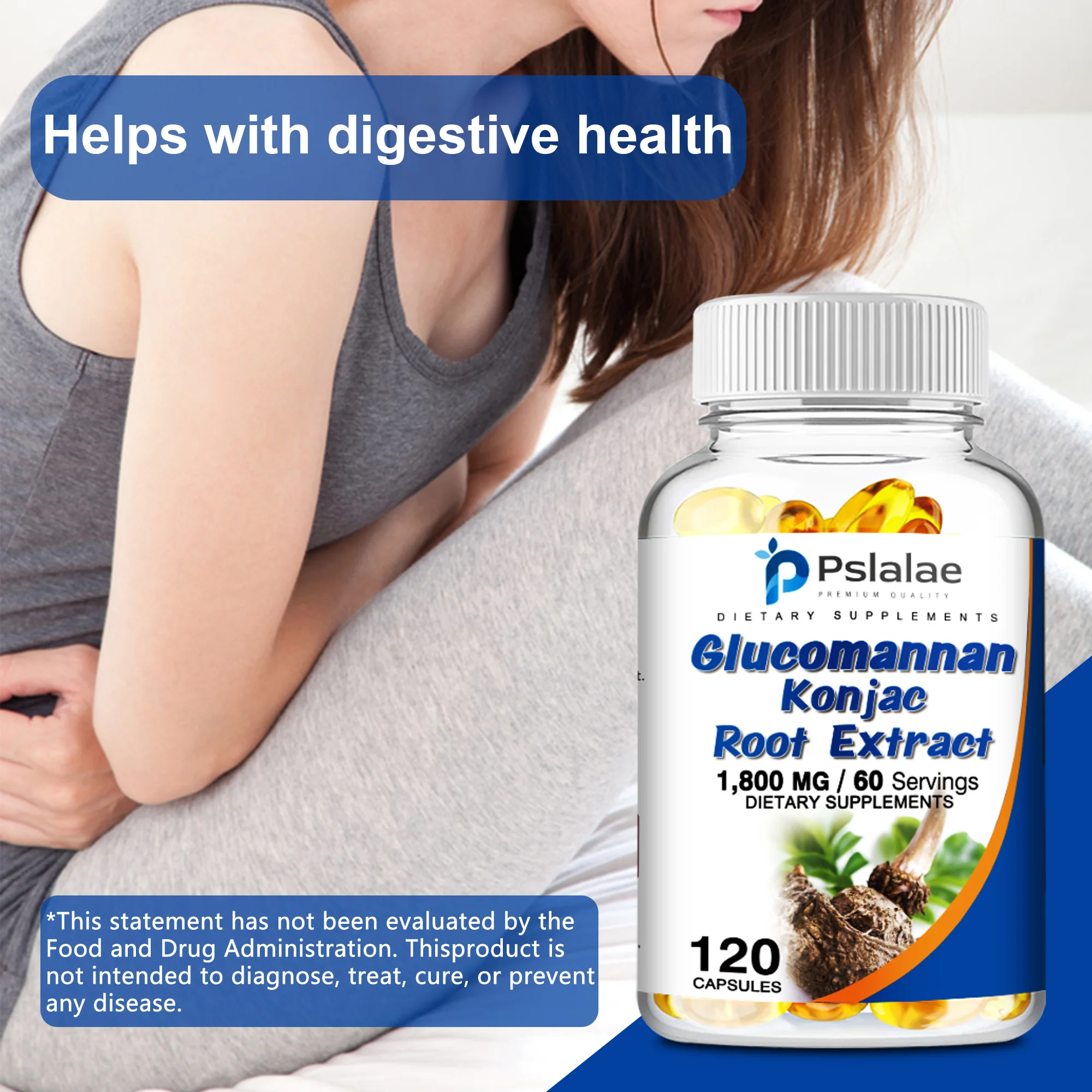 Glucomanano-cápsulas de glucomanano, promueve la salud intestinal y apoya la gestión energética, 120 cápsulas