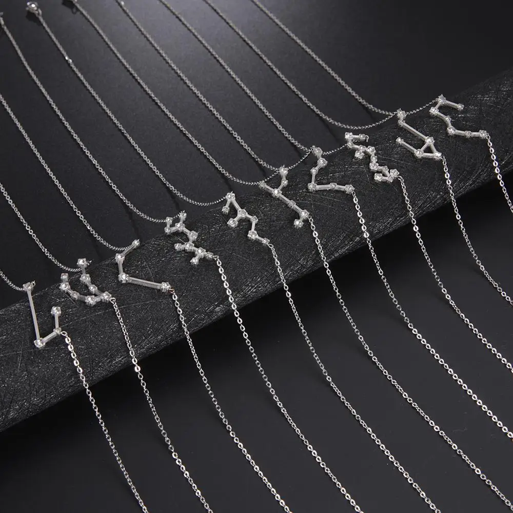 Clear‑Zircon Inlaid Zodiac‑Horoscope‑Constellation Necklace for Women,Capricorn Libra Aries Leo Virgo Taurus Star‑Sign Pendant,Aesthetic Fashion Jewelry,Ideal Occasion Gift for Her
