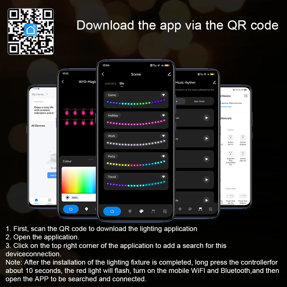 Wiscolor Luzes de beiral inteligentes WIFI RGBIC Luzes externas permanentes Controle de APP Cordas de iluminação externa à prova d'água Funcionam com Alexa, Google Assistant