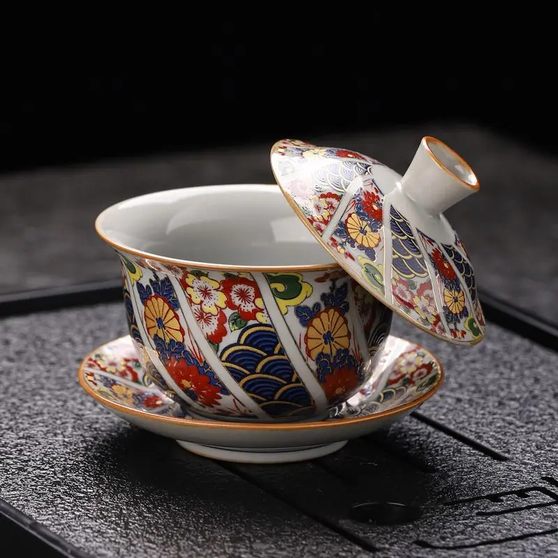 Palace-Style Enameled Porcelain Gaiwan, Premium Tea Tureen for Kungfu Sessions, Royal Craft Elevates Daily Tea Rituals
