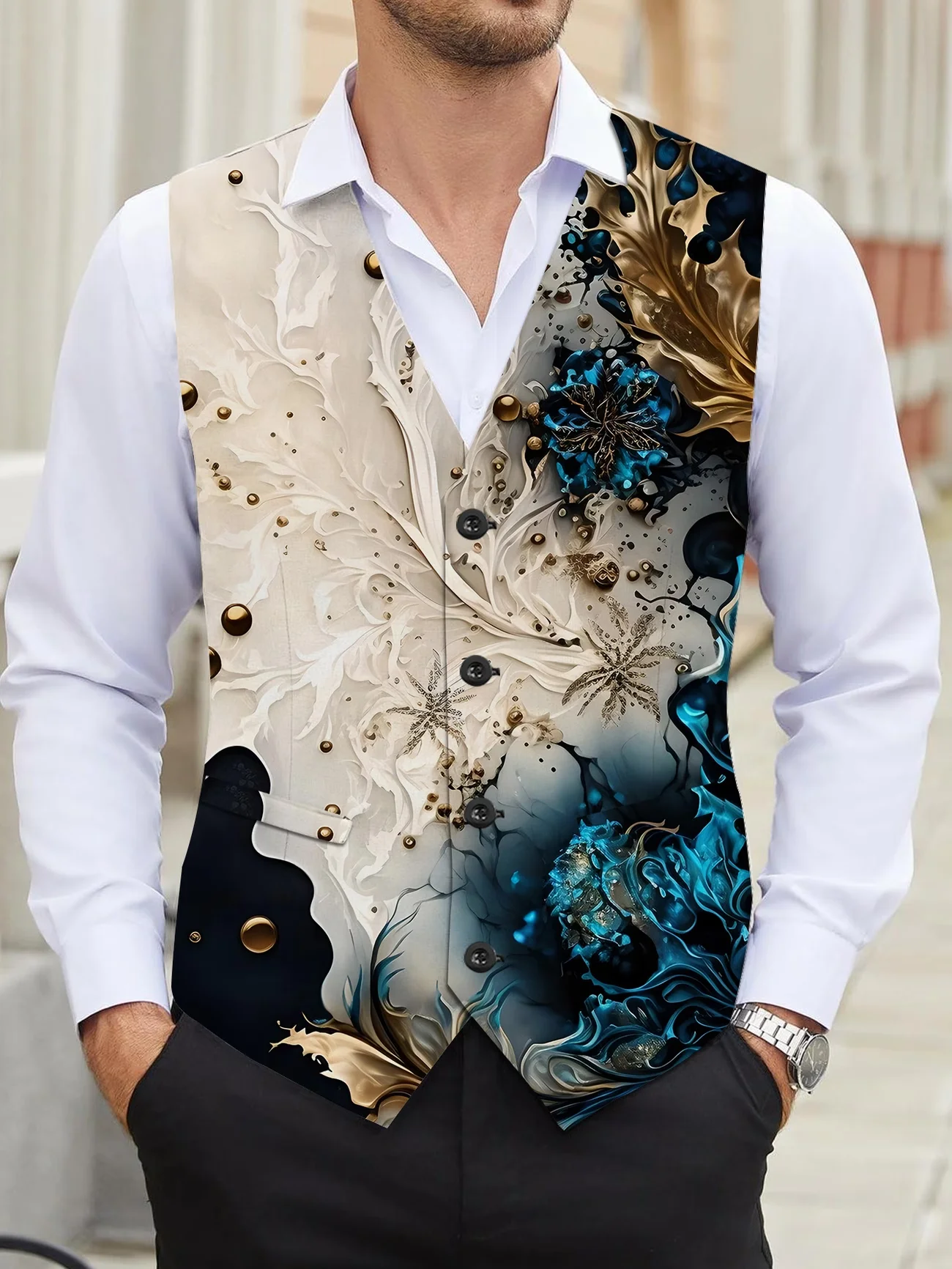 New Romantic Purple Floral 3D Printed Men's Business Long Sleeve Casual Single Shirt 1-Piece Top Clothing