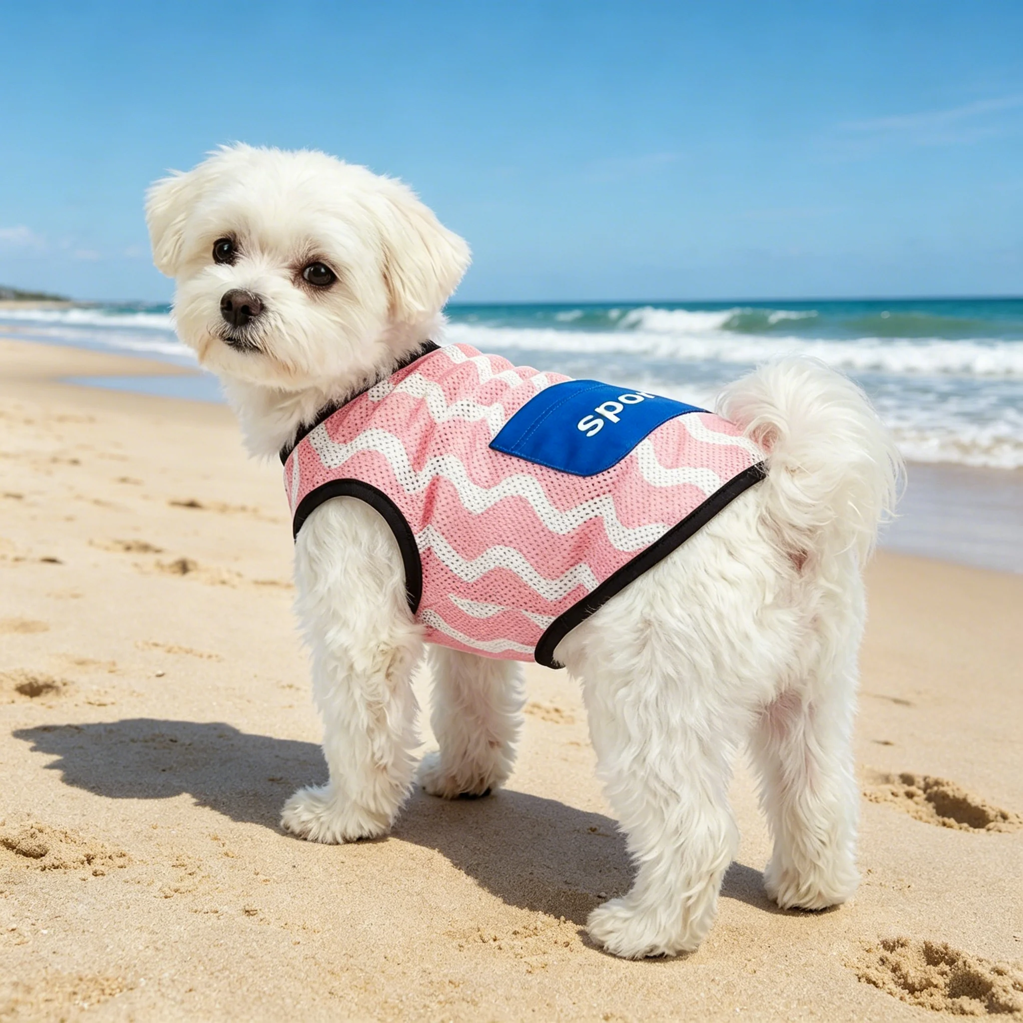 Chaleco malla transpirable para perros y gatos – Estampado ondas azul