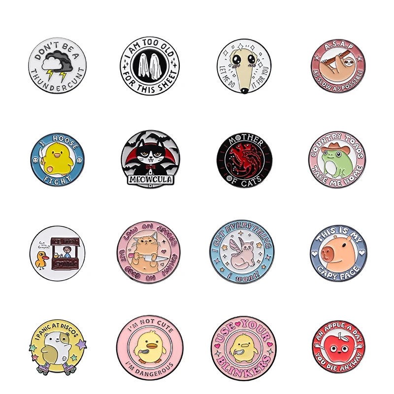 Cartoon Round Animal Collection Enamel Pin Cute Duck Pufferfish Frog Dog Capybara Alloy Brooch Badge Jewelry Gift For Kid Friend