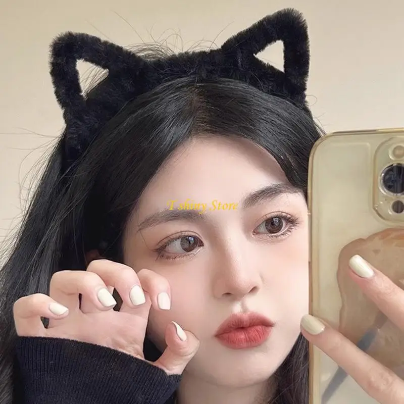 N58F Sweet Kitten Ears Hair Hoop Eye-catching Cosplay Stylish Leopard Print Headwear