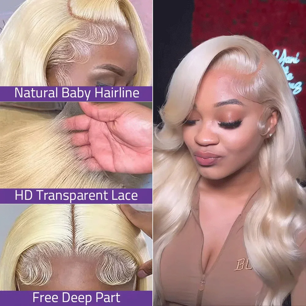 30 36 Inch 613 Honey Blonde Body Wave 200% Density 13x6 HD Lace Front 100% Human Hair Wigs Preplucked Lace Frontal Wig For Women