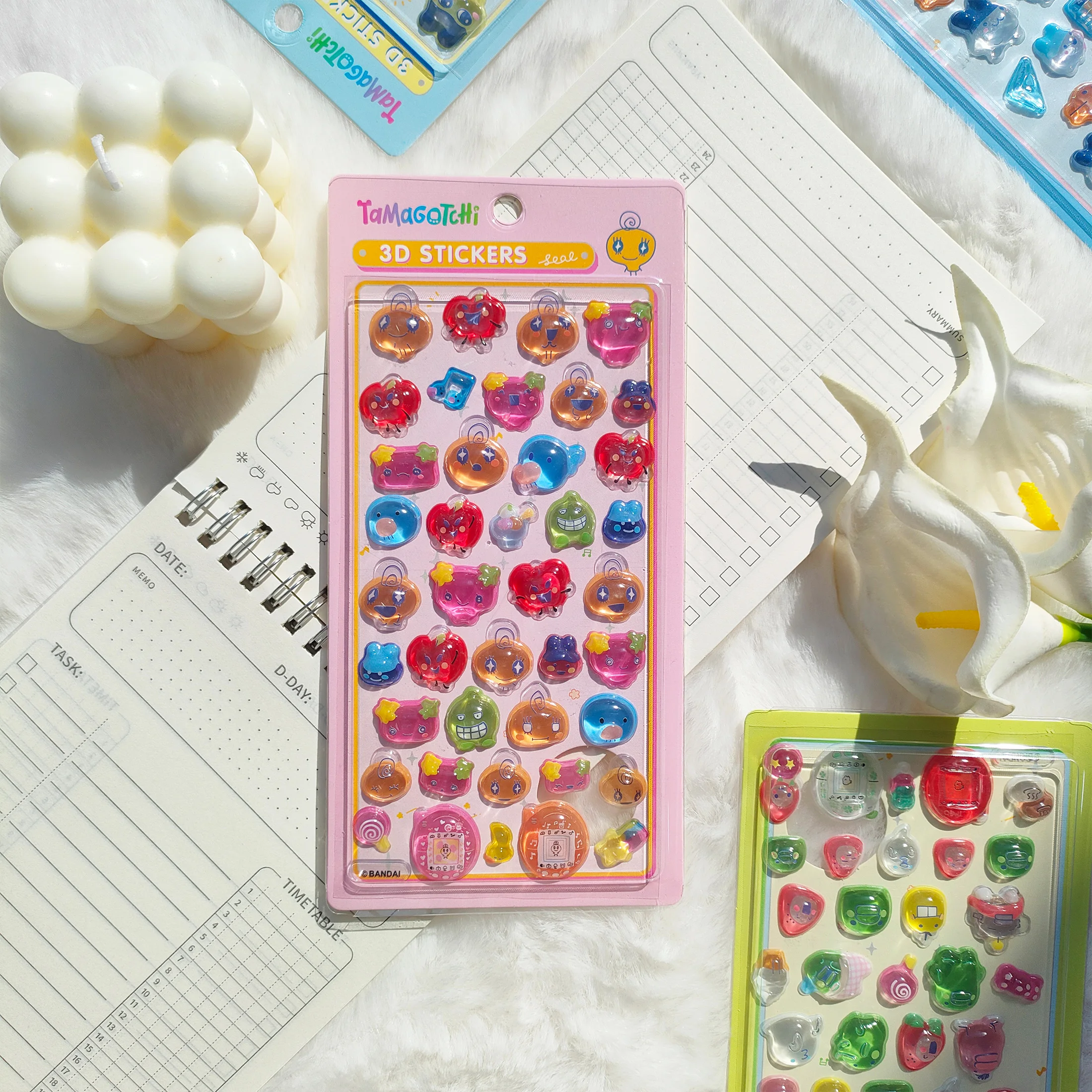 Acrylic Tamagotchi 3D Relief Crystal Stickers Transparent Cute Cartoon DIY Decor For Girls Kids Camera Phone Student