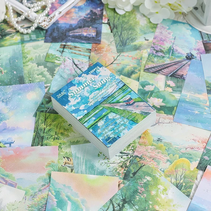 200 Pieces Four Seasons Scenery Memo Paper Multifunctional Background Craft Paper DIY Photo Album Decoration Material