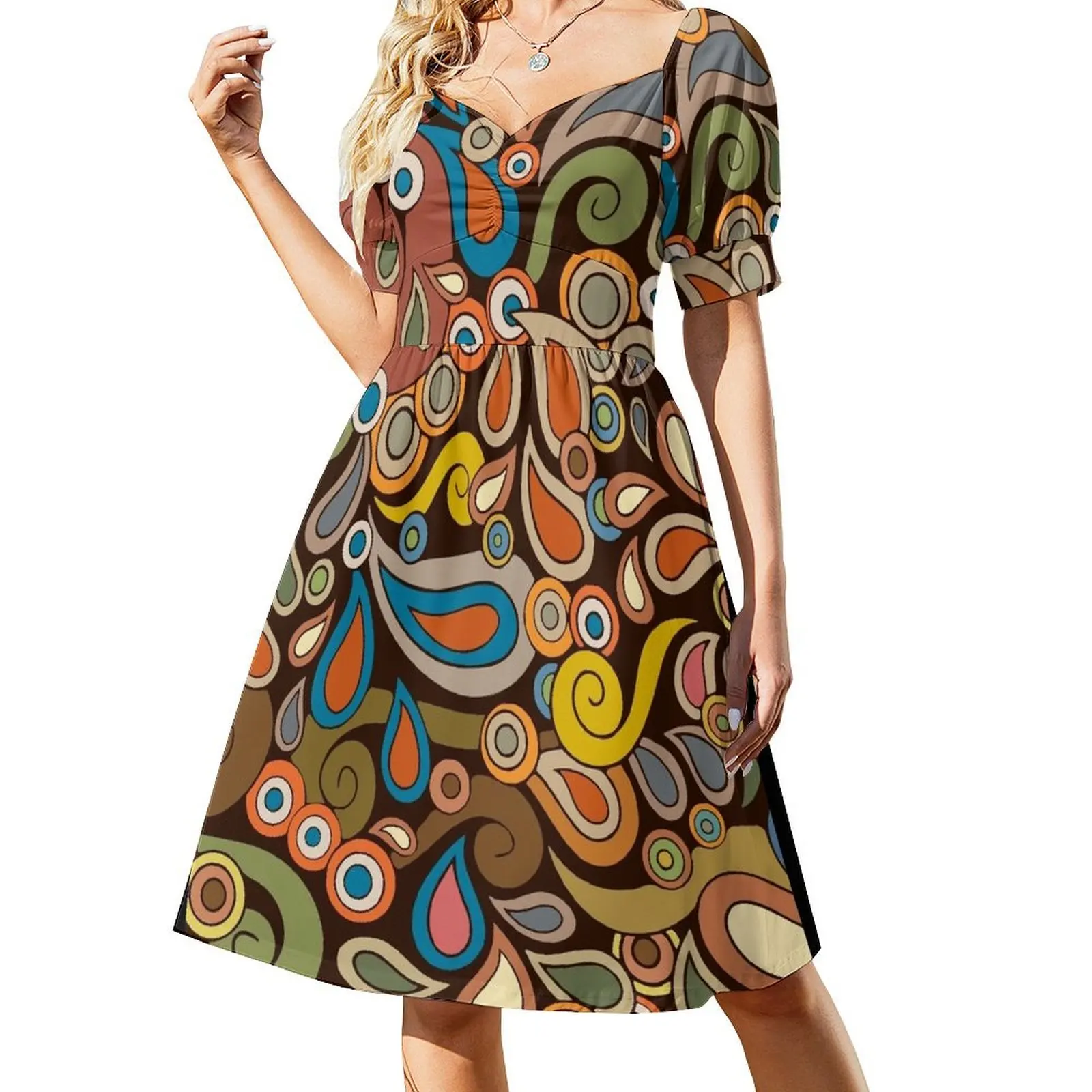 

Hand drawn Retro Vintage Funky Design Short Sleeved Dress Evening dresses clothing women summer 2025 Dress