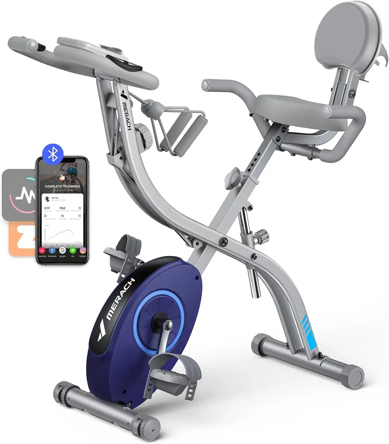 Folding Exercise Bike for Home - 4 in 1 Magnetic Stationary Bike with16-Level Resistance, Exclusive APP, 300LB Capacity and Larg