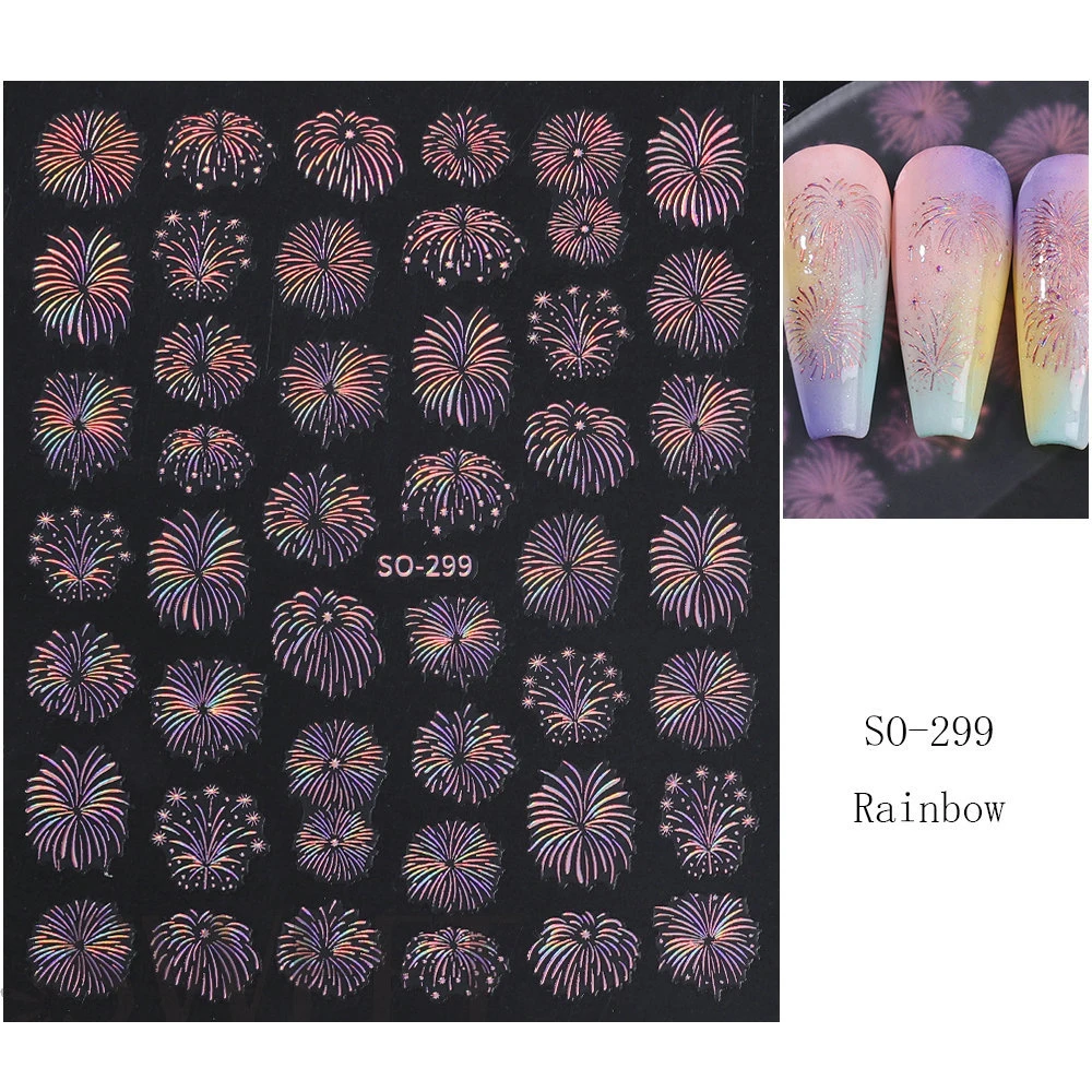1pc Vuurwerk Nagelsticker Gradiënt Champagne Golde Romantisch Bloeiende Vuurwerk Nagelschuivers 3D Glitter Vuurwerk Manicure Benodigdheden