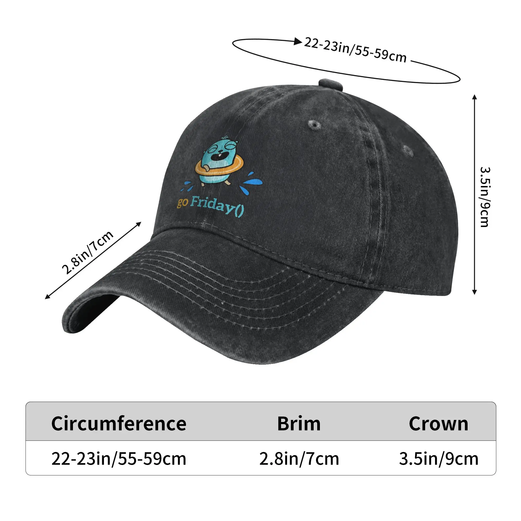 Men Women golang gopher friday  Print Hat Classic Distressed Denim  Baseball Cap Adjustable